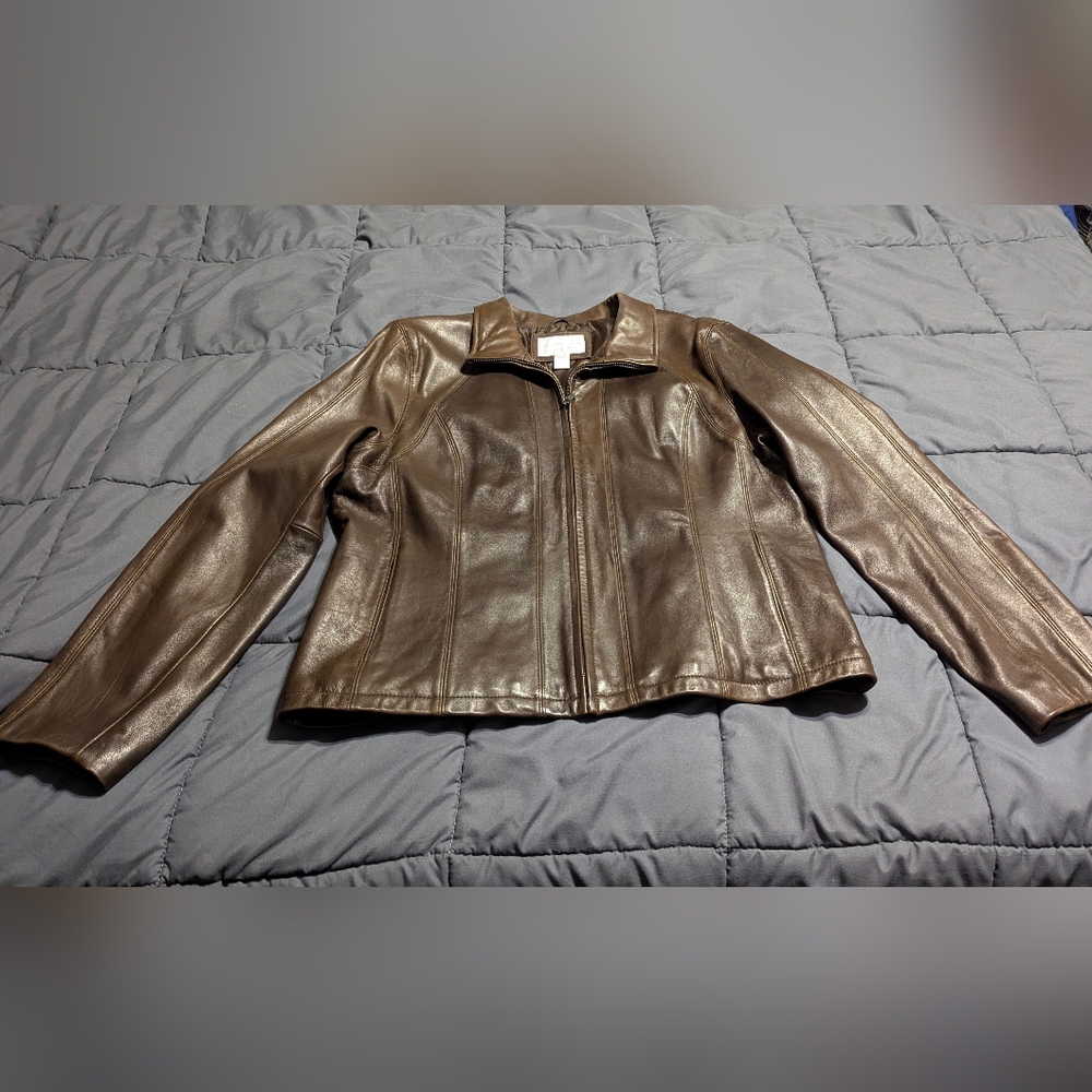 WORTHINGTON Genuine Lambskin Vintage Brown Leather Jacket women's size XL